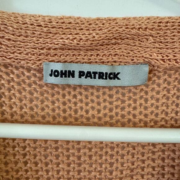 John Patrick Linen Knit Cardigan Pearl Button Size Medium Sheer Peach - Picture 4 of 7